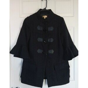 Princess by Vera Wang Juniors Small Ruffle Sleeve Black Glitter Toggle Peacoat